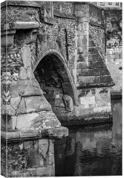 The historic Bishops Bridge, Norwich Canvas Print by Chris Yaxley