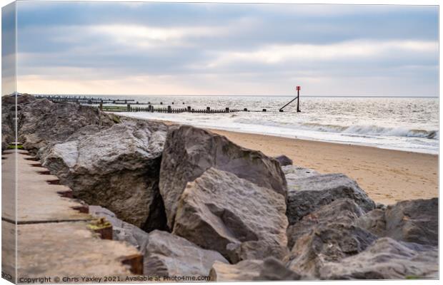 View across Cart Gap beach on the North Norfolk coast. Captured during early evening Canvas Print by Chris Yaxley