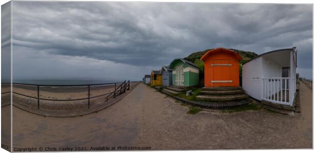 360 panorama of Cromer beach huts Canvas Print by Chris Yaxley