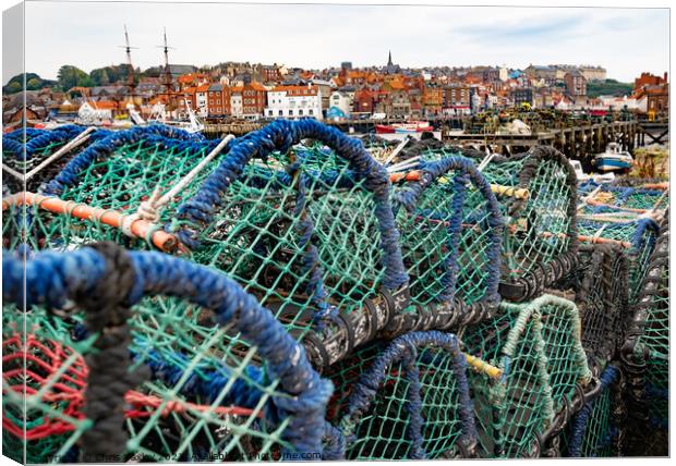 Crab pots and lobster traps in Whitby Harbour, North Yorkshire Canvas Print by Chris Yaxley