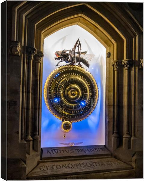 The Corpus Grasshopper clock illuminated at night Canvas Print by Chris Yaxley