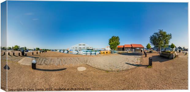 360 panorama of River Thurne boat yard in Potter Heigham, Norfolk Canvas Print by Chris Yaxley