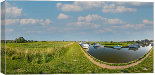 360 panorama captured at the public moorings in Thurne Dyke, Norfolk Broads Canvas Print by Chris Yaxley