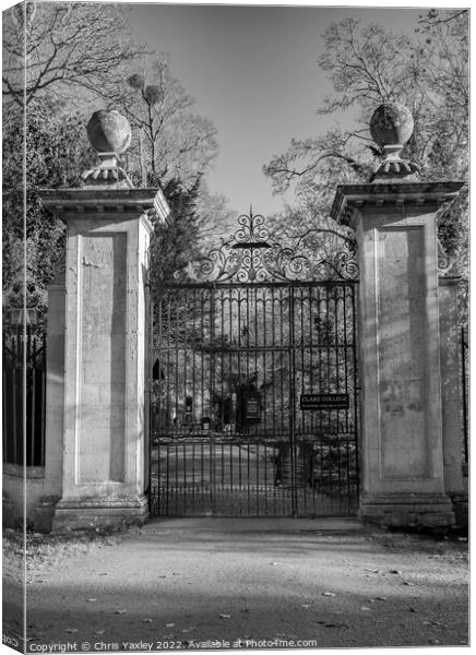 Entrance to Clare College, Cambridge Canvas Print by Chris Yaxley