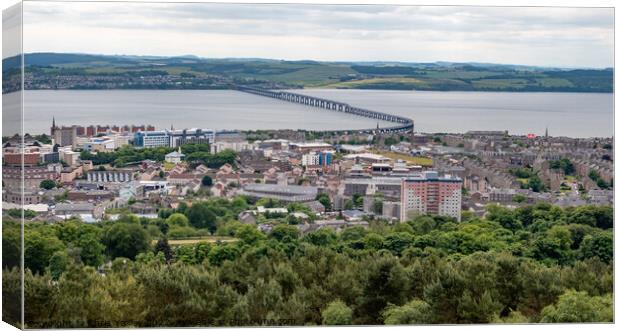 Dundee city and the Firth of the Tay captured from above on Law Hill Canvas Print by Chris Yaxley