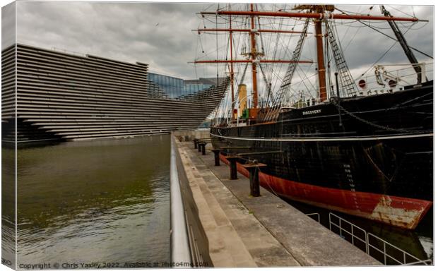 HMS Discovery research ship moored up beside the V Canvas Print by Chris Yaxley