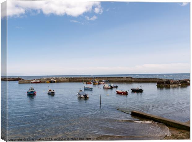 Sunny day at Staithes Harbour, North Yorkshire Canvas Print by Chris Yaxley