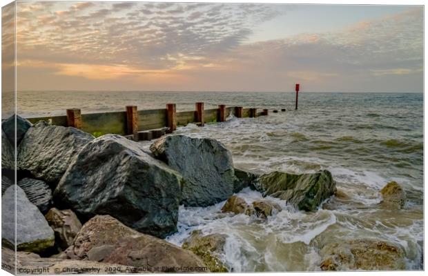 High water at Cart Gap beach on the Norfolk coast Canvas Print by Chris Yaxley