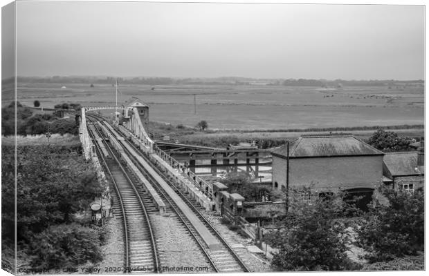 The rail swing bridge over the River Yare in Reedh Canvas Print by Chris Yaxley