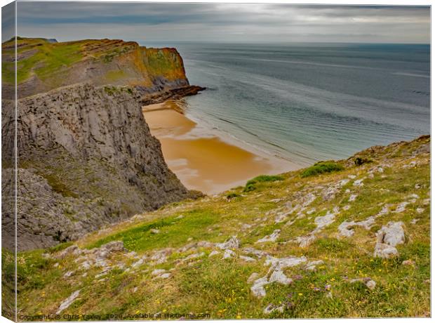 A view of Mewslade Bay on the South Welsh coast fr Canvas Print by Chris Yaxley