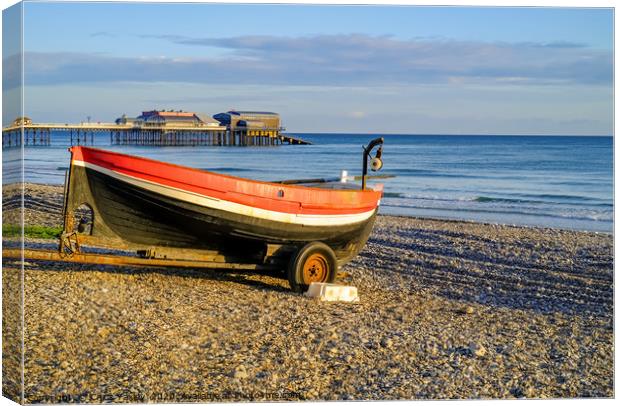 Traditional crab fishing boat on Cromer beach at s Canvas Print by Chris Yaxley