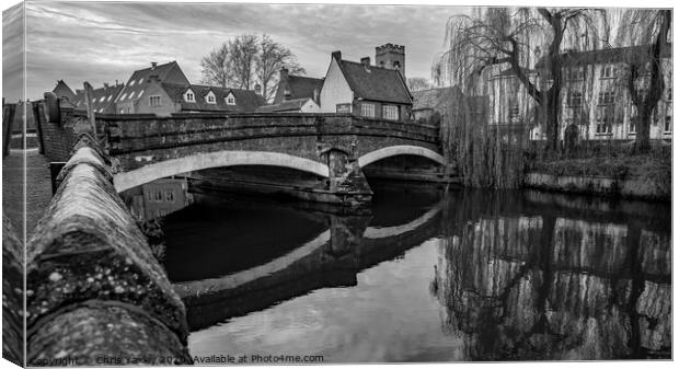 The oldest bridge in Norwich bw Canvas Print by Chris Yaxley