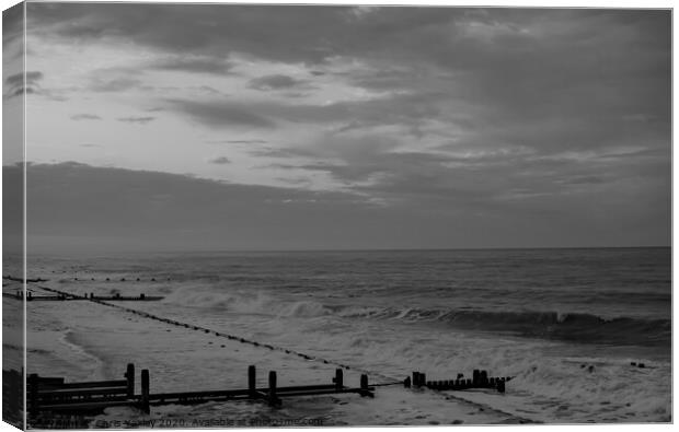 Sunset on the Norfolk coast bw Canvas Print by Chris Yaxley