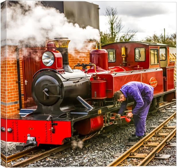 Working on the Mark Timothy steam train on the Bur Canvas Print by Chris Yaxley