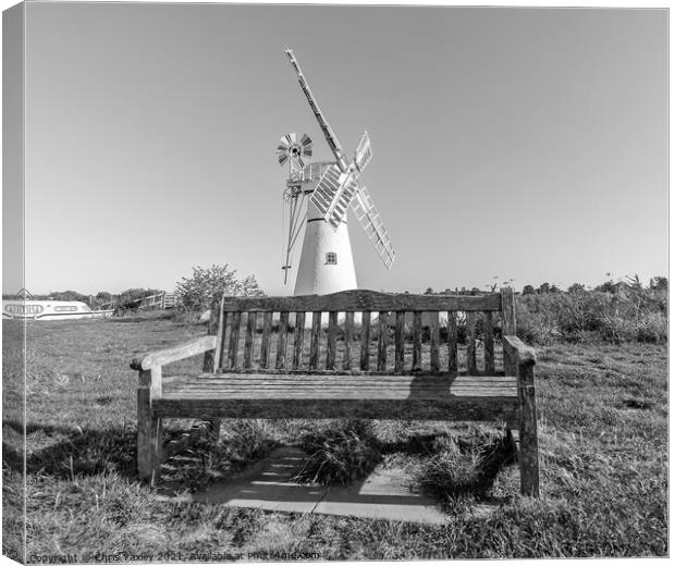 Bench on the River Thurne Canvas Print by Chris Yaxley