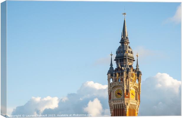 Belfry, clock tower at town hall in Calais, France Canvas Print by Laurent Renault