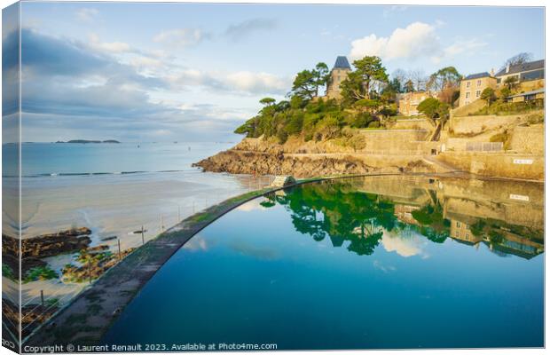 Beach and the swiming pool in Dinard city. Photography taken in  Canvas Print by Laurent Renault