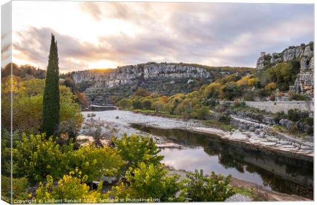 Panorama from the medieval village of Balazuc over Ardèche rive Canvas Print by Laurent Renault