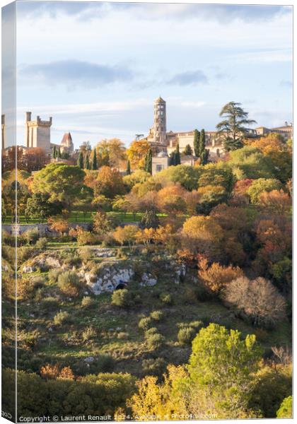Uzès city of Art and History, vertical view in autumn. Photogra Canvas Print by Laurent Renault
