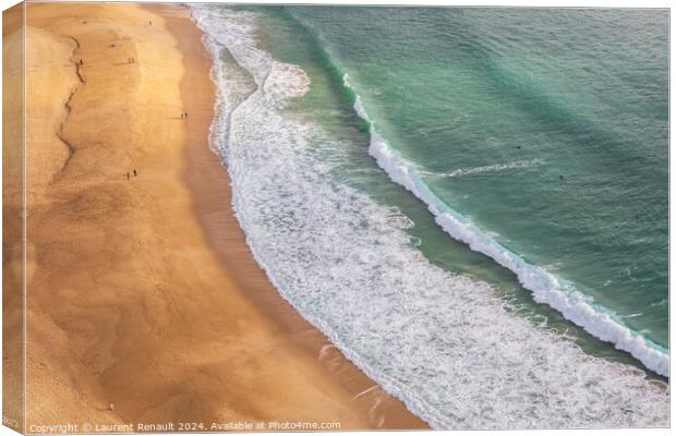 Aerial view of the sandy beach in Nazaré, Portugal Canvas Print by Laurent Renault