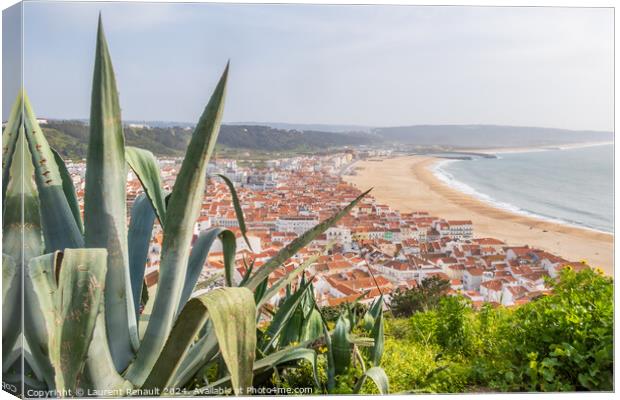 Aerial view of Nazaré beach and the Atlantic ocean, Portugal Canvas Print by Laurent Renault