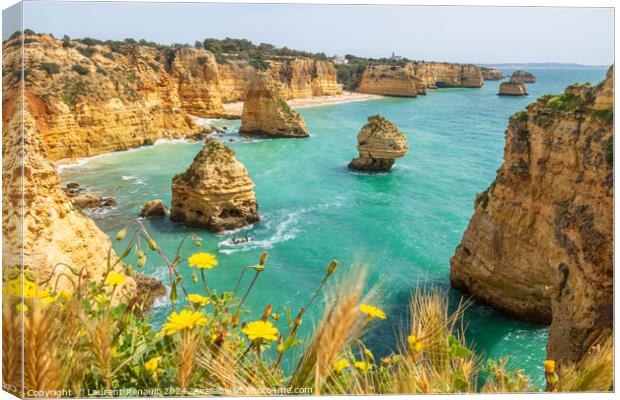 Cliffs and ocean near Praia da Marinha, Algarve, Portugal Canvas Print by Laurent Renault