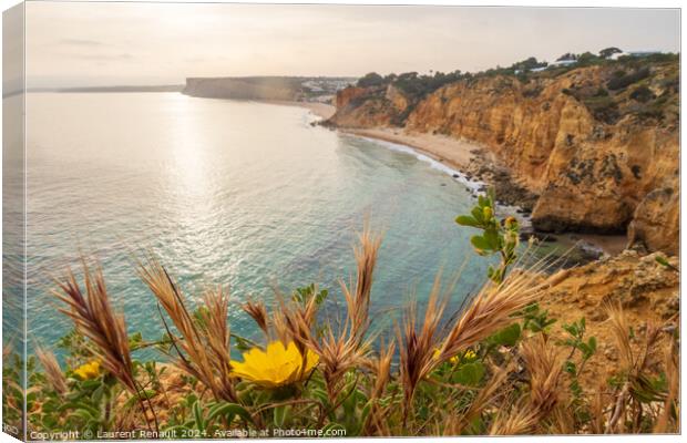 The rugged coastline at dawn, overlooking beach near Lagos in th Canvas Print by Laurent Renault