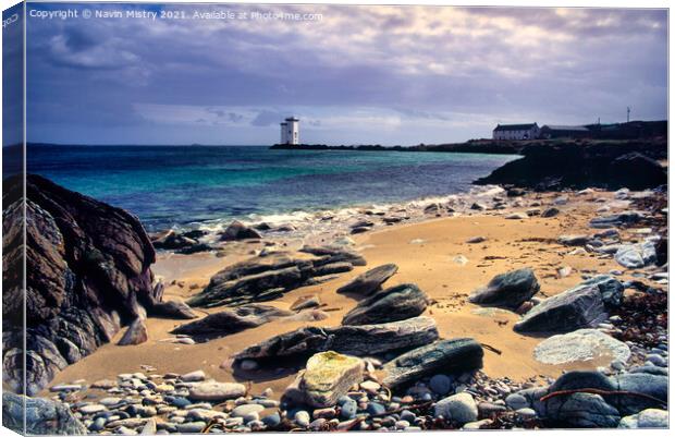 A view towards the Carraig Fhada Lighthouse, Kilnaughton Bay, Islay Canvas Print by Navin Mistry