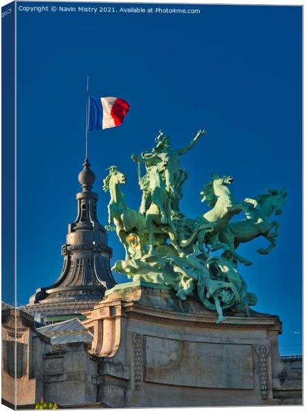 The French Flag and statue on the Pont Alexandre III Canvas Print by Navin Mistry