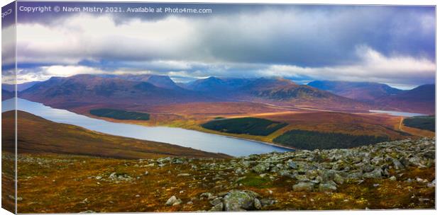 A panoramic view of Loch Ericht  Canvas Print by Navin Mistry