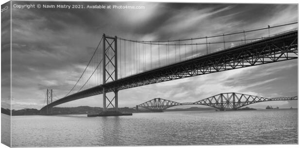 The View of the Forth Road Bridge and Forth Bridge  Canvas Print by Navin Mistry