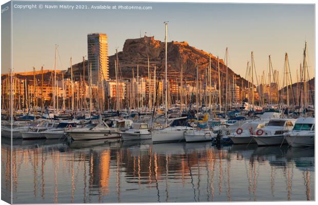 Alicante Marina and the Castle of Santa Barbara Canvas Print by Navin Mistry
