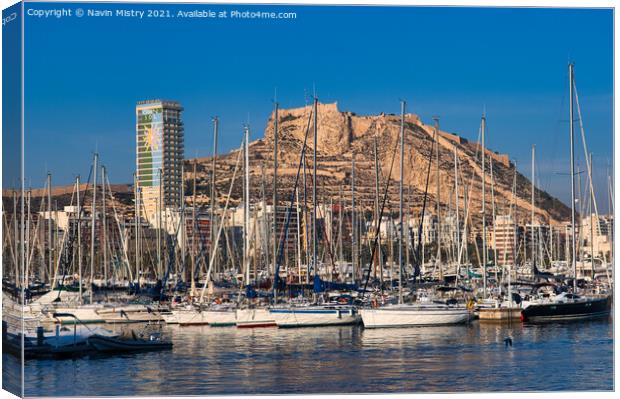 Alicante Marina and the Castle of Santa Barbara Canvas Print by Navin Mistry