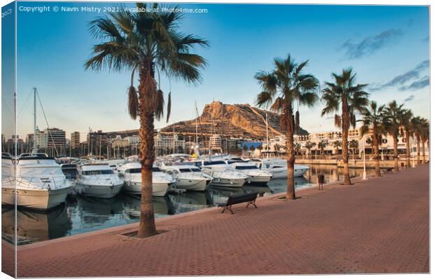 A view of Alicante Marina and the Castle of Santa Barbara Canvas Print by Navin Mistry