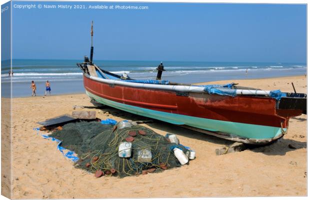A local fishing boat, Benhaulim , South Goa, India Canvas Print by Navin Mistry