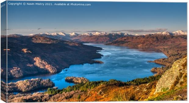 A Panoramic view of Loch Katrine from Ben A'an Canvas Print by Navin Mistry
