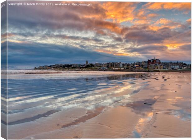 Sunrise at West Sands Beach St. Andrews Canvas Print by Navin Mistry