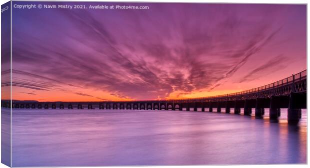 Tay Bridge Sunset, Dundee  Canvas Print by Navin Mistry