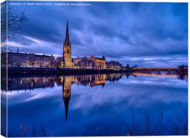 Perth and the River Tay at Dusk Canvas Print by Navin Mistry