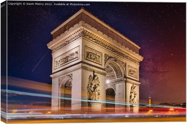 A night time view of the Arc de Triomphe, Paris Canvas Print by Navin Mistry