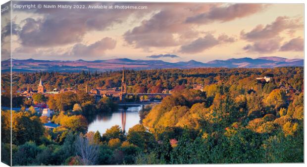 A view of Perth, the River Tay and the Autumn colours  Canvas Print by Navin Mistry