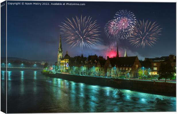 Fireworks over Perth  Canvas Print by Navin Mistry