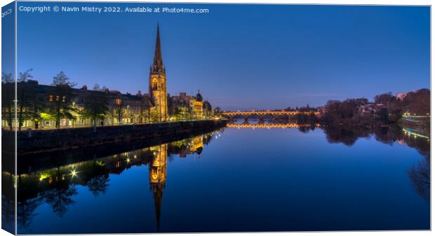 Perth Scotland and a mirror calm River Tay  Canvas Print by Navin Mistry