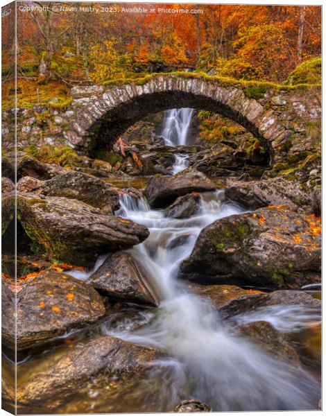 Autumn at the Roman Bridge, Glen Lyon, Perthshire  Canvas Print by Navin Mistry