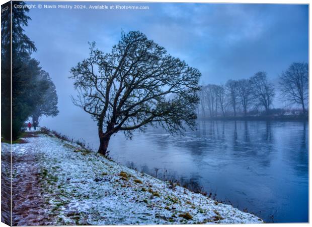 A winter scene of the River Tay at Dunkeld Canvas Print by Navin Mistry