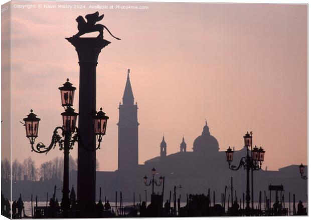 Venice and St. Mark's column at Dawn Canvas Print by Navin Mistry