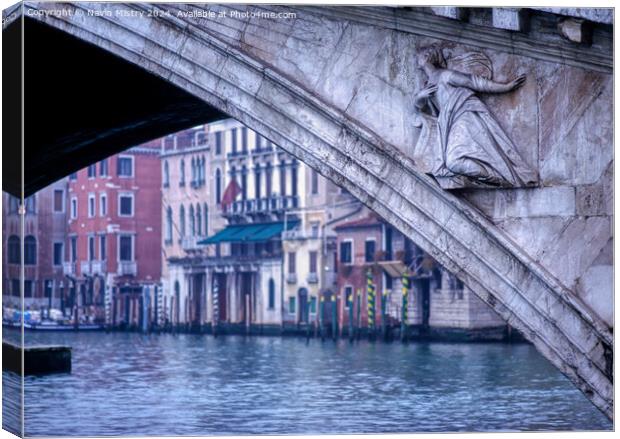 A view of the detail on the Rialto Bride, Venice,  Canvas Print by Navin Mistry
