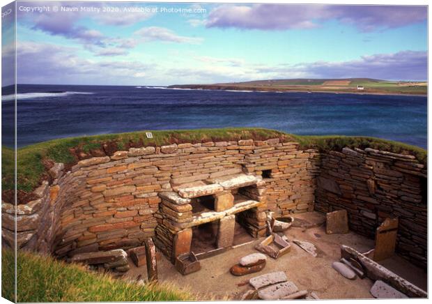 A view of Skara Brae and Bay of Skaill, Orkney, Scotland Canvas Print by Navin Mistry