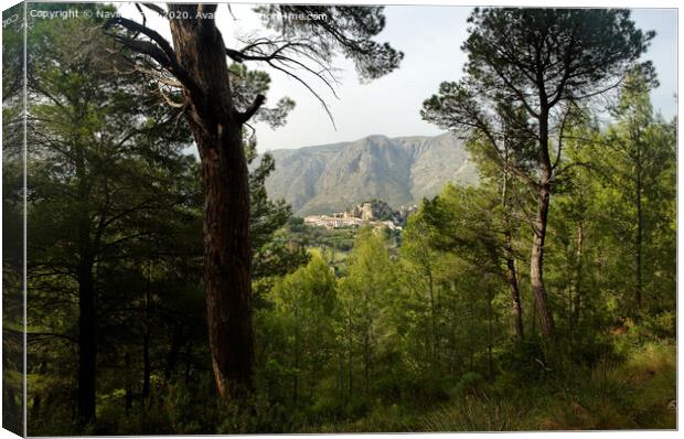 Guadalest, Spain seen from a the surrounding forest  Canvas Print by Navin Mistry