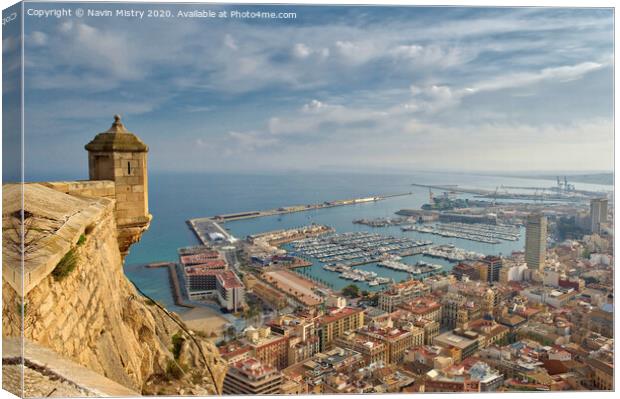 The marina and port of Alicante, Spain seen from El Castillio de Santa Barbara Canvas Print by Navin Mistry